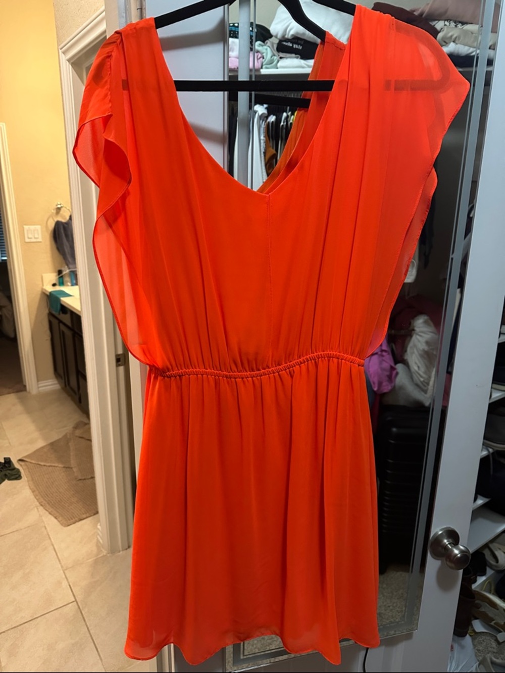 Gianni Bini Orange V-Neck Flutter Sleeve Maxi Dress